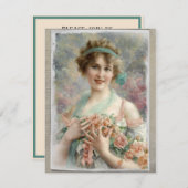 水ビクトリアン色の背景のバラ付き女性 招待状 (正面/裏面)