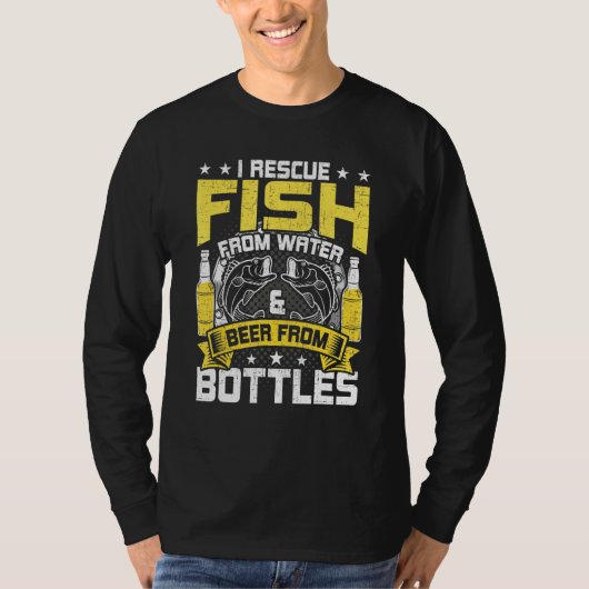 水ビールから魚を救うボトル・フライ Tシャツ (正面)