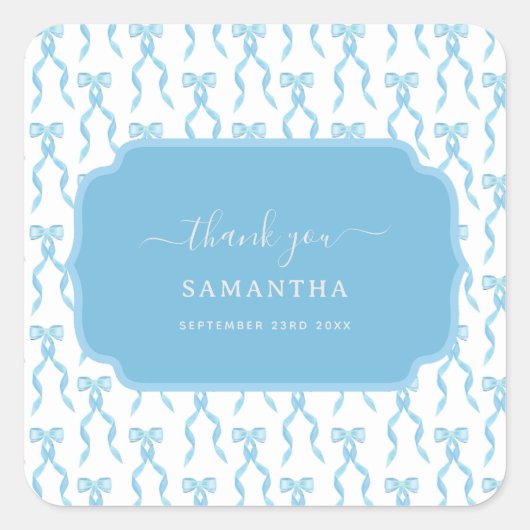 水ファンシー色の青い弓パターン スクエアシール (正面)