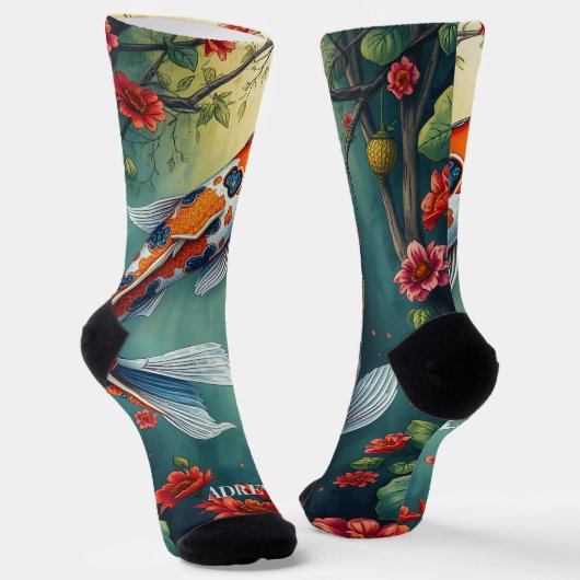 水ファンシー色コイ魚クルーソックス ソックス (傾斜あり)