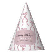 水ファンシー色ピンクボウ誕生日パーティー パーティーハット (正面)