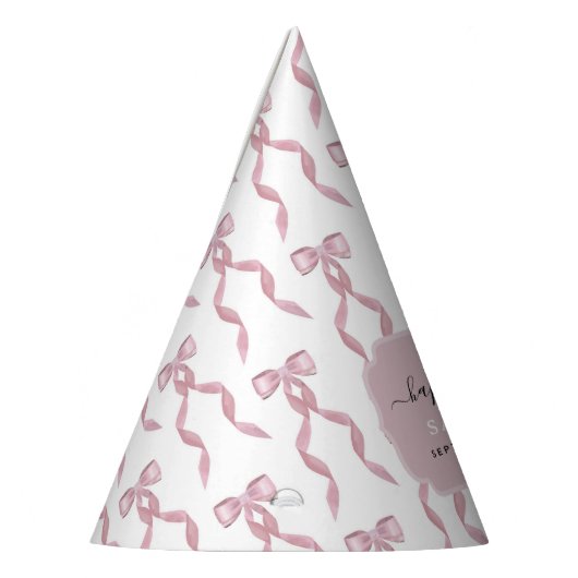 水ファンシー色ピンクボウ誕生日パーティー パーティーハット (左)