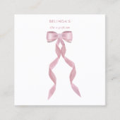 水ファンシー色ピンクボウQRコードソーシャルメディア スクエア名刺 (正面)