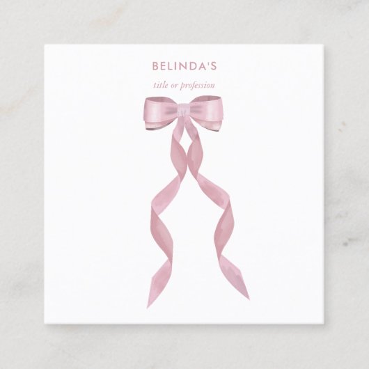 水ファンシー色ピンクボウQRコードソーシャルメディア スクエア名刺 (正面)