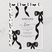 水ファンシー色ブラックボウフォーマル子供の誕生日 招待状 (正面/裏面)