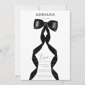 水ファンシー色ブラックボウフォーマル誕生日 招待状 (正面)