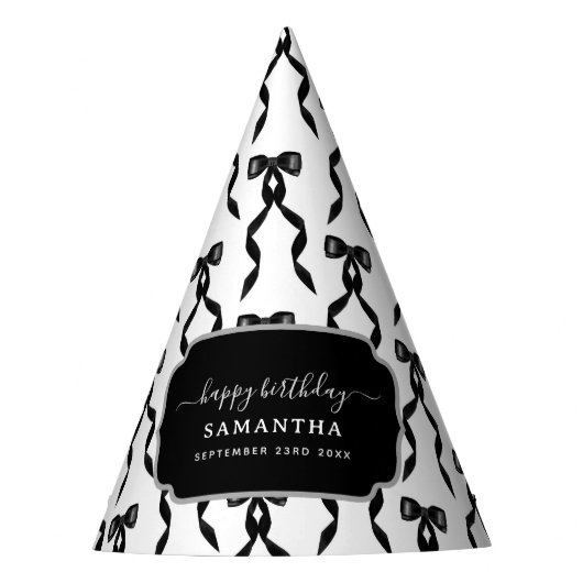 水ファンシー色ブラックボウ誕生日 パーティーハット (正面)