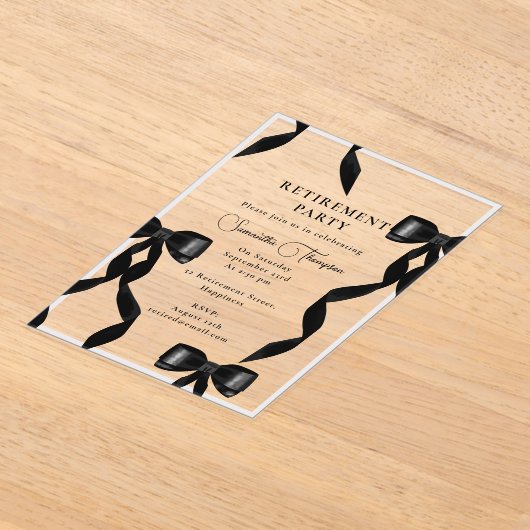 水ファンシー色ブラックボウ除フォーマル去パーティー アクリル招待状 (レイダウン)