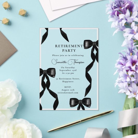 水ファンシー色ブラックボウ除フォーマル去パーティー アクリル招待状 (インサイチュ (ウェディング))