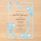 水ファンシー色ブルーボウフォーマルブライダルシャワー アクリル招待状 (正面)