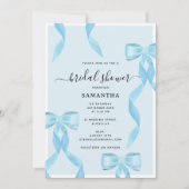 水ファンシー色ブルーボウフォーマルブライダルシャワー 招待状 (正面)