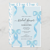 水ファンシー色ブルーボウフォーマルブライダルシャワー 招待状 (正面/裏面)