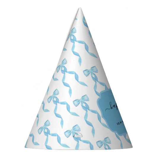 水ファンシー色ブルーボウ誕生日 パーティーハット (左)