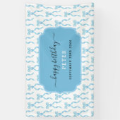 水ファンシー色ブルーボウ誕生日 横断幕 (縦)