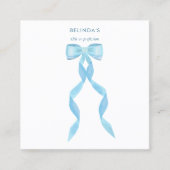 水ファンシー色ブルーボウQRコードソーシャルメディア スクエア名刺 (正面)