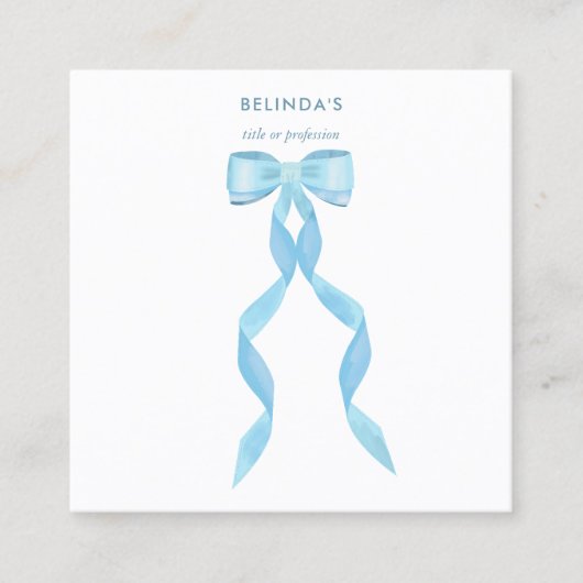 水ファンシー色ブルーボウQRコードソーシャルメディア スクエア名刺 (正面)