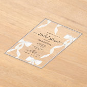 水ファンシー色ホワイトボウフォーマルブライダルシャワー アクリル招待状 (レイダウン)