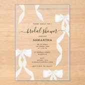 水ファンシー色ホワイトボウフォーマルブライダルシャワー アクリル招待状 (正面)