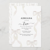 水ファンシー色ホワイトボウフォーマル子供の誕生日 招待状 (正面/裏面)