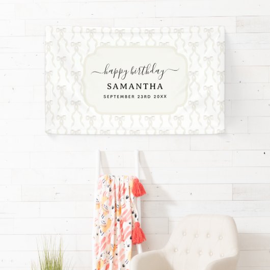 水ファンシー色ホワイトボウ誕生日 横断幕 (インサイチュ)