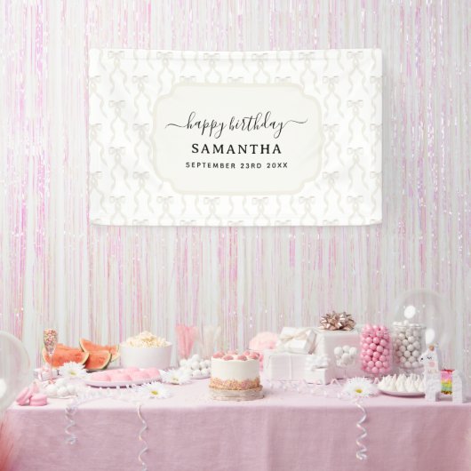 水ファンシー色ホワイトボウ誕生日 横断幕 (パーティー)