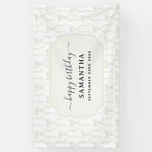 水ファンシー色ホワイトボウ誕生日 横断幕 (縦)