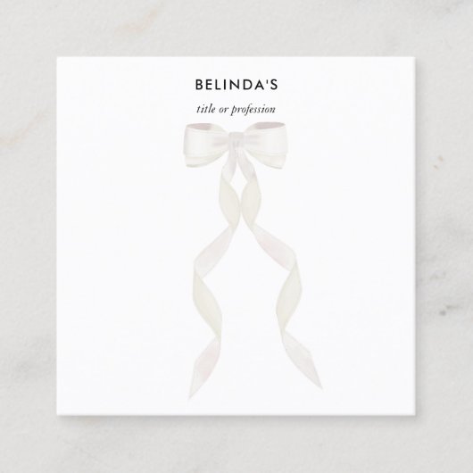 水ファンシー色ホワイトボウQRコードソーシャルメディア スクエア名刺 (正面)