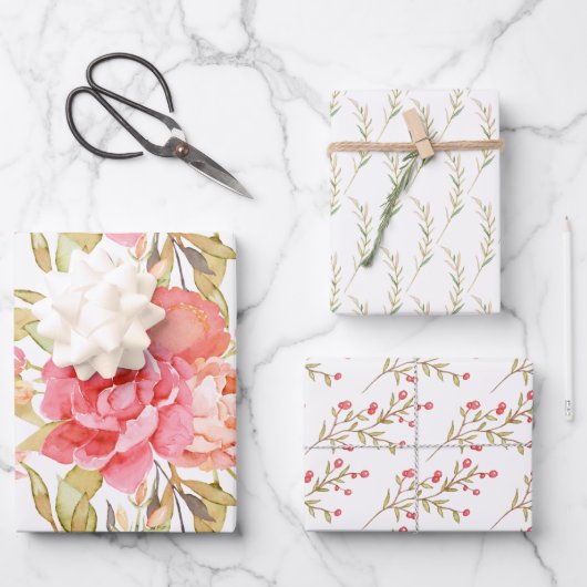 水フェミニン色バラの組み合わせ ラッピングペーパーシート (正面)