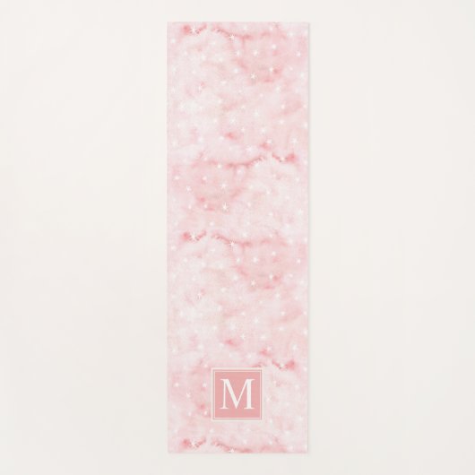 水フェミニン色バラ金ゴールドとスターズモノグラム ヨガマット (正面)
