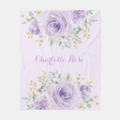 水フェミニン色パープルバラベビーガール子供部屋 フリースブランケット (正面)