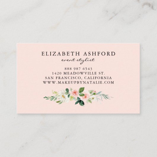 水フェミニン色ピンクピーチフローラガーランド 名刺 (裏面)