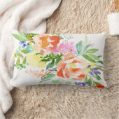 水フェミニン色ピーチ牡丹 |フローラ ランバークッション (ブランケット)