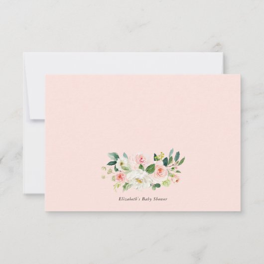 水フェミニン色ピーチ花模様ブックスベビー 招待状 (裏面)