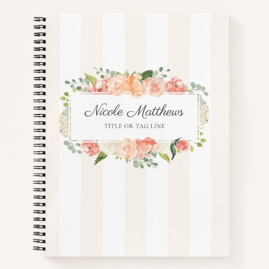 水フェミニン色フローラとストライプ ノートブック (正面)