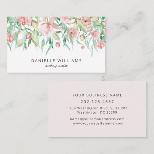 水フェミニン色フローラメイクアップアーティスト 名刺 (正面/裏面)