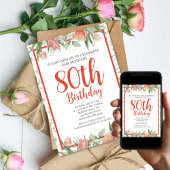 水フェミニン色フローラ80th誕生日パーティー 招待状