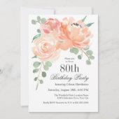 水フェミニン色フローラ80th誕生日パーティー 招待状 (正面)