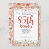 水フェミニン色フローラ85th誕生日パーティー 招待状 (正面/裏面)