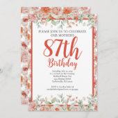 水フェミニン色フローラ87th誕生日パーティー 招待状 (正面/裏面)