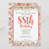 水フェミニン色フローラ88th誕生日パーティー 招待状 (正面/裏面)