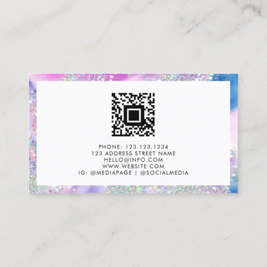 水フェミニン色ホログラフィックグリッターアーティスト コーリングカード (裏面)