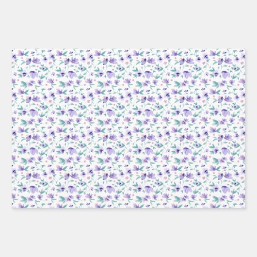 水フェミニン色紫Ditsy花柄 ラッピングペーパーシート (正面)