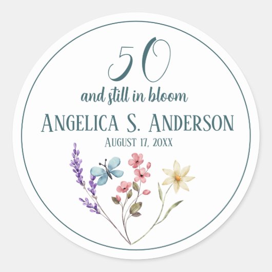 水フェミニン色野草蝶 ラウンドシール (正面)