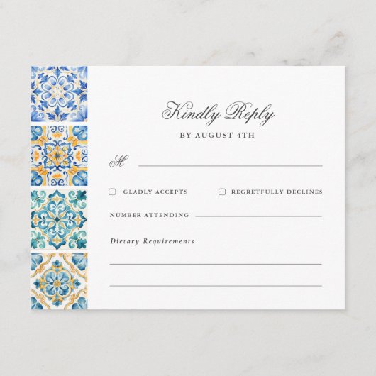 水フォーマルエレガント色ウェディングイタリアンRSVP エンクロージャーカード (正面)