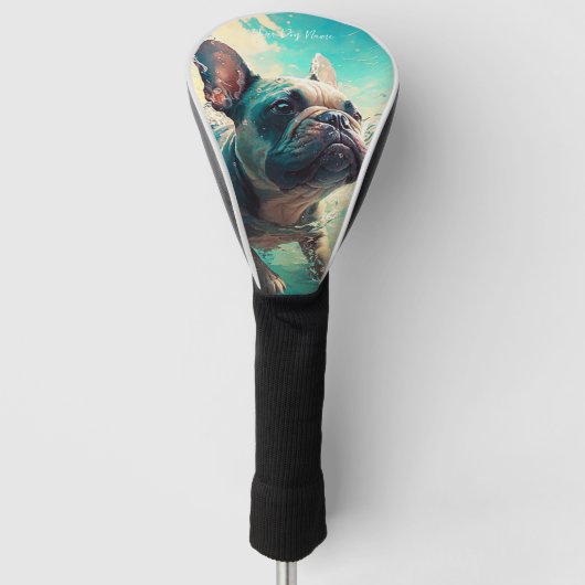 水フランスのに泳ぐブルドッグ001 ゴルフヘッドカバー (正面)