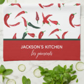 水フランスのパーソナライズされた色レッド&グリーンチリ キッチンタオル (折り畳み)