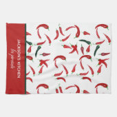 水フランスのパーソナライズされた色レッド&グリーンチリ キッチンタオル (横)