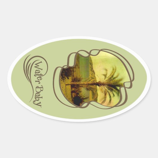 水ベビーヴィンテージパームスティッカー 楕円形シール (正面)