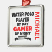 水ポロ選手が遊ビデオゲームを愛 メタルオーナメント (左)