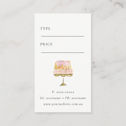 水ミニマルカラフル色ケーキベーカリー価格ラベル 名刺 (裏面)